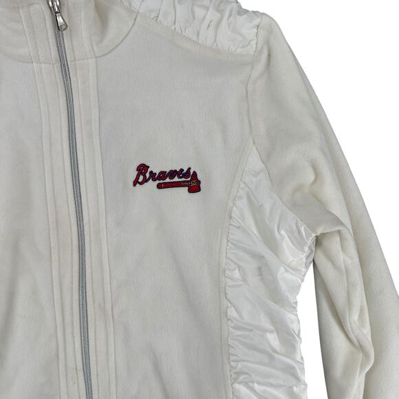 Cutter & Buck White Fleece Ruched Satin Sides Braves Zip Sweatshirt Jacket XL - Picture 3 of 7